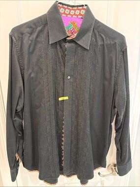 Robert Graham Black Dress Shirt with Pink & Multicolor Inner Trim